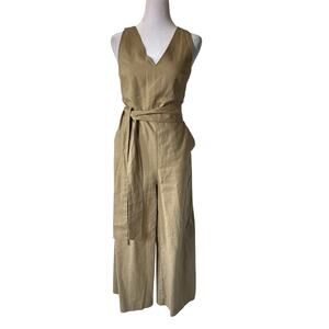 J.Crew Cropped Wide-Leg Jumpsuit Linen-Cotton Blend Belted Utility Style size 00